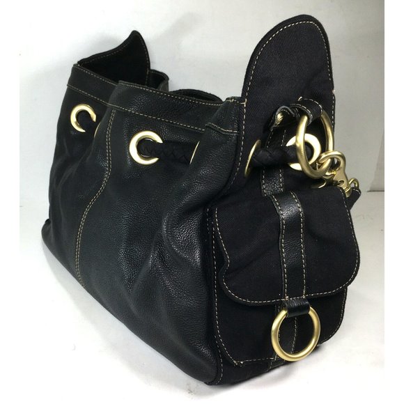 Kenneth Cole Reaction Black Leather and Fabric Satchel Shoulder Bag - Picture 5 of 12